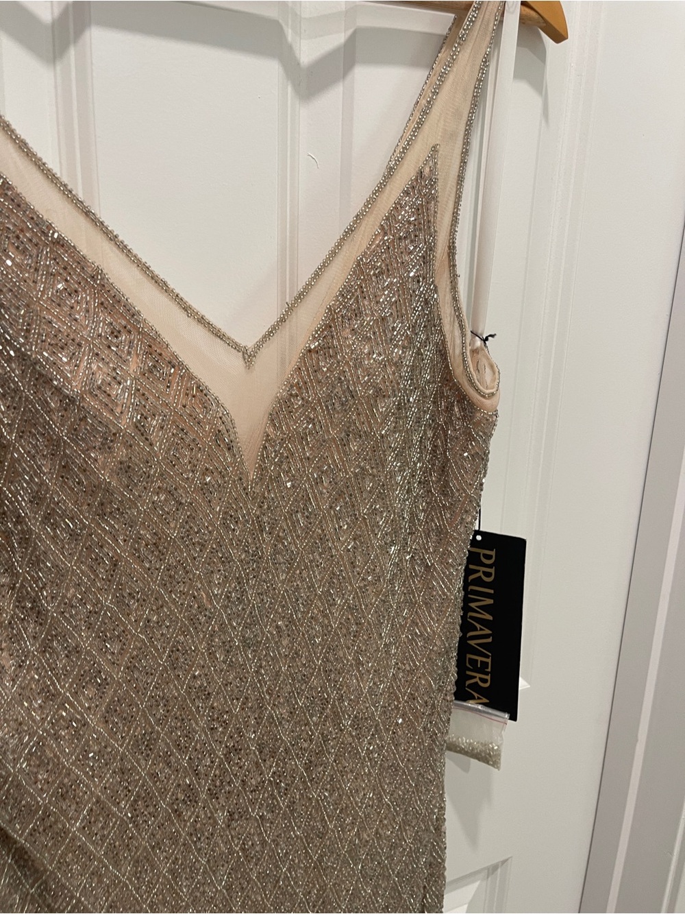 NWT Primavera Couture Champagne Sequin Maxi Gown - Picture 4 of 13